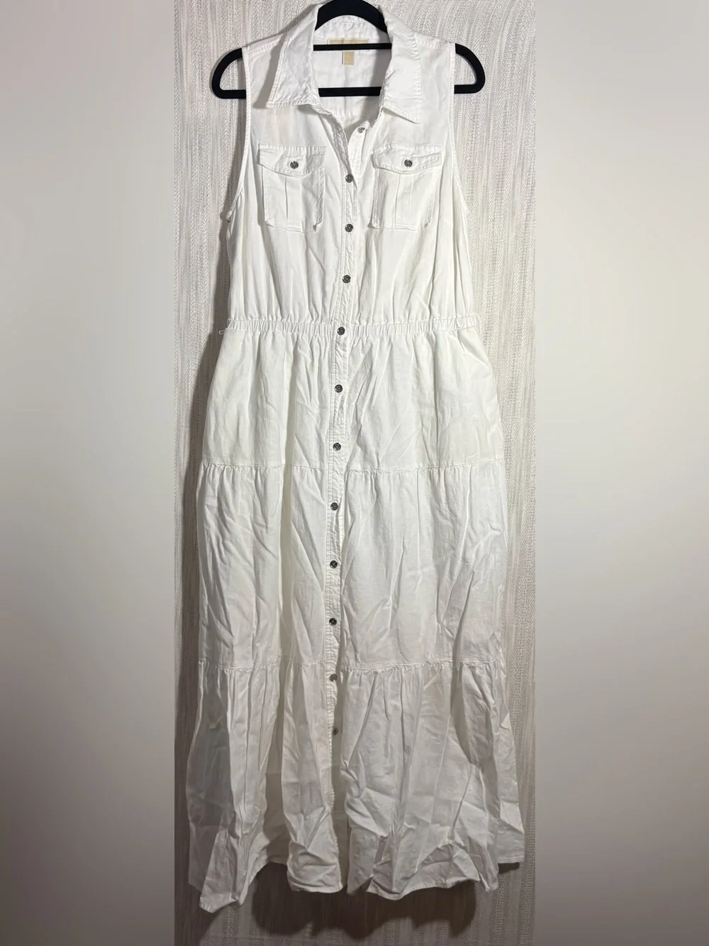 Michael Kors White linen blend Button-Front Maxi Skirt